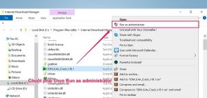 chạy run as administrator internet download manager