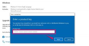 chọn enter product key win 10 vĩnh viễn