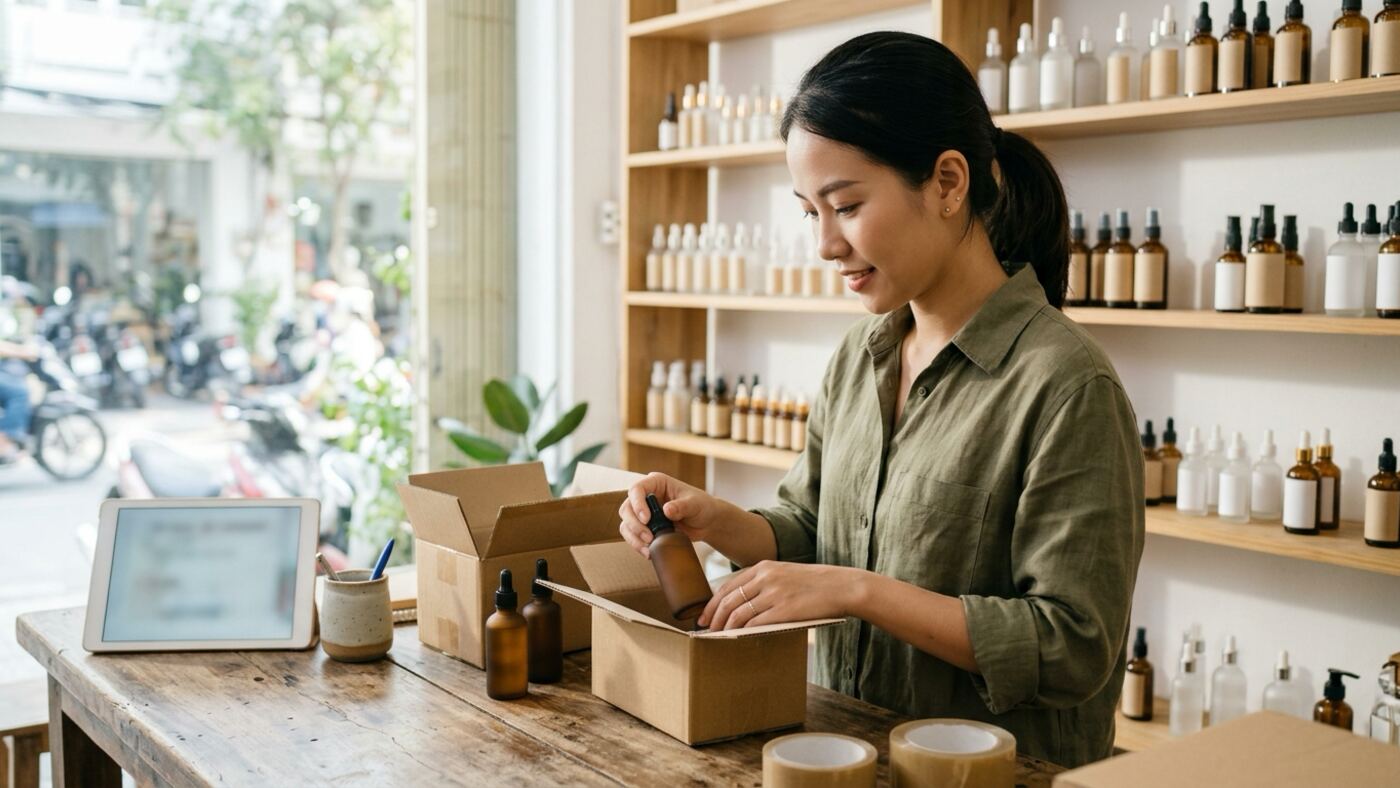 Chủ shop mỹ phẩm soạn đơn hàng do chatbot cho website xử lý